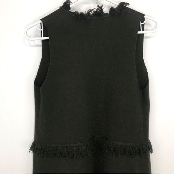Sisters Olive Green Felted Knit Fringed Open Front Tunic Cardigan Vest - Picture 12 of 16